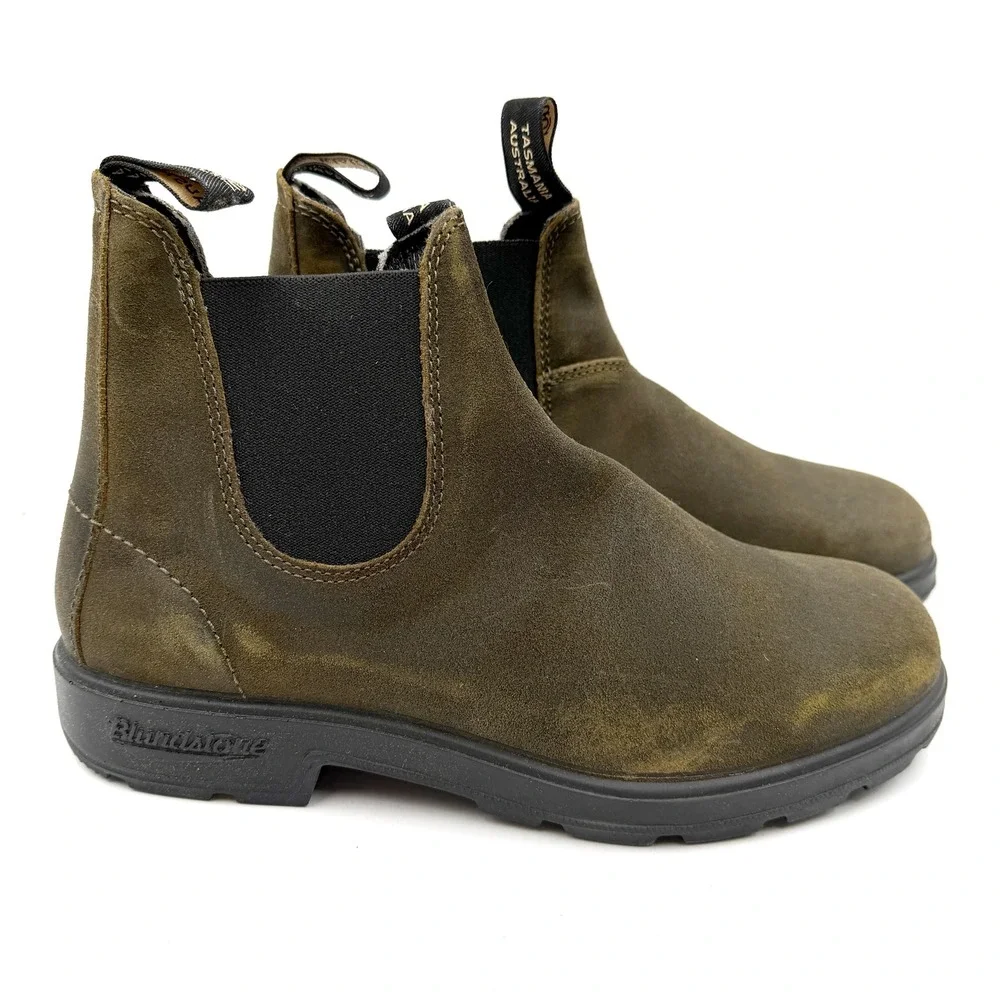 Blundstone 1615 Chelsea Boots Dark Olive Suede Elastic Side Mens Size 10.5 US